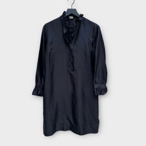 J Crew 100% Silk Black Long Sleeve Shift Dress 10